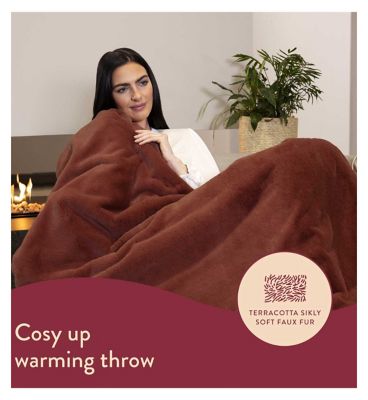 Dreamland Cosy Up Silky Soft Faux Fur Warming Throw Terracotta 160 X 120 Cm