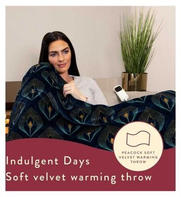 Dreamland Indulgent Days Soft Velvet Warming Throw Geometric Peacock 120 X 160 Cm