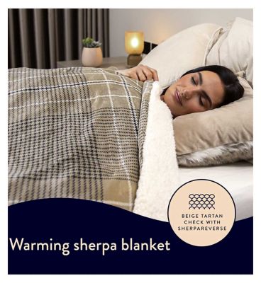 Dreamland Naptime Warming Sherpa Blanket Beige Tartan Check 180X135 Cm