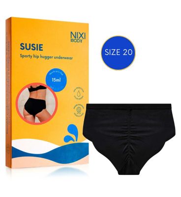 NIXI Body Susie Black 20 VPL-Free Hip Hugger Leakproof Knickers