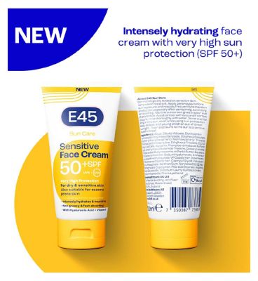 E45 Sun Face Cream for Sensitive Skin, Hydrating Sun Cream with very high UVA and UVB protection and SPF 50+, For Dry Skin