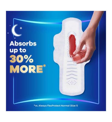Always FlexProtect Sanitary Pads, Size 4, Night Extra Wings, Unscented, 9 Pads