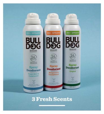 Bulldog Skincare Fresh Mint & Cedarwood Spray Deodorant - 24 Hour Protection, Fresh Scent 125ml