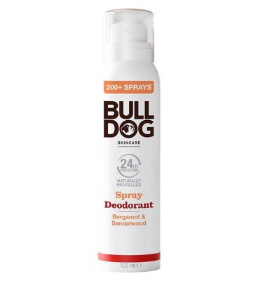 Bulldog Skincare Bergamot & Sandalwood Spray Deodorant - 24 Hour Protection, Fresh Scent 125ml