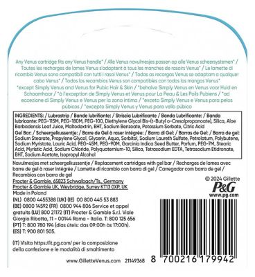 Gillette Venus Razor Blades, PRO ComfortGlide Sensitive 5 Blade Women’s Razor Blades X3