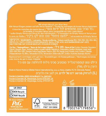 Gillette Venus Razor Blades, PRO ComfortGlide Sensitive 5 Blade Women’s Razor Blades X6