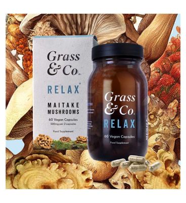 Grass & Co. RELAX Maitake Mushrooms with Ashwagandha + Magnesium, 60 Vegan Capsules