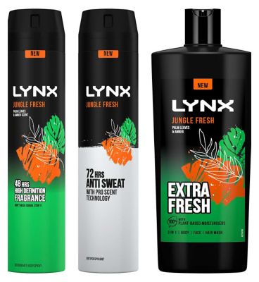 Lynx Jungle Fresh Antiperspirant Deodorant, Bodyspray & Shower Gel Bundle