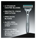 WILKINSON SWORD - Quattro Titanium For Men | Sensitive Comfort | Razor Handle + 9 Blade Refills