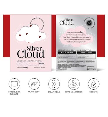 Silver Cloud Heart Print Satin Pillowcase Infused with Silver Ions