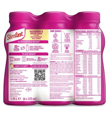 Slimfast Raspberry & White Chocolate Shakes 6 x 325ML