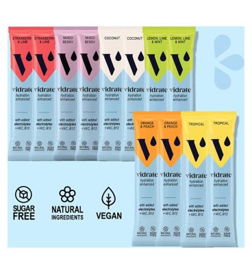 ViDrate Natural Hydration, Variety Pack, Mixed Flavours 12 x 3g Sugar-Free Sachets.