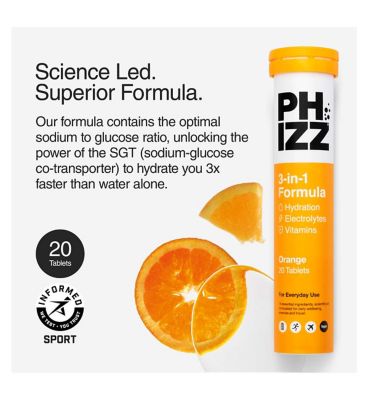 Phizz Orange & Mango 3-in-1 Hydration, Electrolytes and Vitamins Effervescent Bundle (40 Tablets)