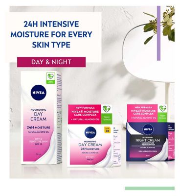 NIVEA 24H Moisture Nourishing Day Cream for Dry & Sensitive Skin SPF30 50ml