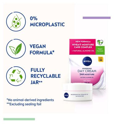 NIVEA 24H Moisture Nourishing Day Cream for Dry & Sensitive Skin SPF30 50ml