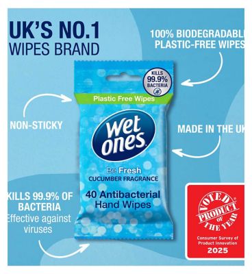 Wet Ones Be Fresh Biodegradable Antibacterial Hand Wipes, 40 Pack