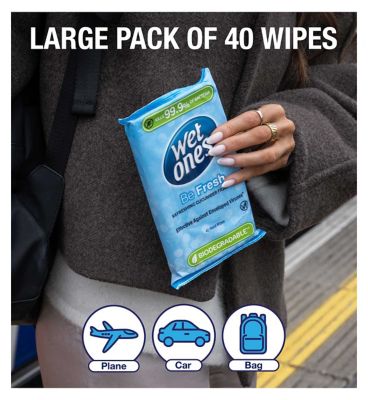 Wet Ones Be Fresh Biodegradable Antibacterial Hand Wipes, 40 Pack