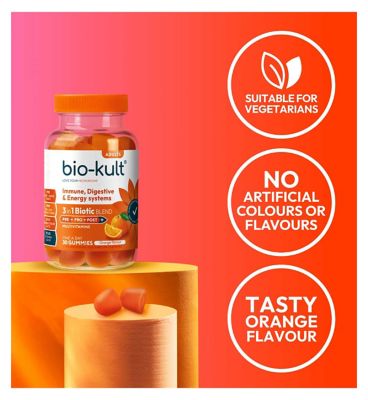 Bio-Kult 3-in-1 Biotic Blend Multivitamin Gummies for Adults, Orange Flavoured 30 Gummies