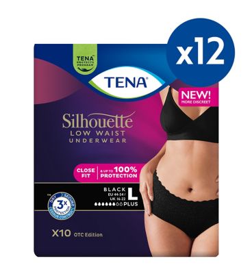 Tena Silhouette Pants Plus Large Low Waist Black 10s 12 Pack Bundle