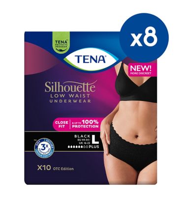 Tena Silhouette Pants Plus Large Low Waist Black 10s 8 Pack Bundle