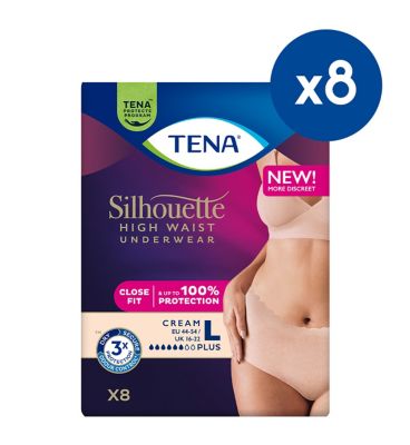 Tena Silhouette Pants Plus Large Low Waist White 10s 8 Pack Bundle