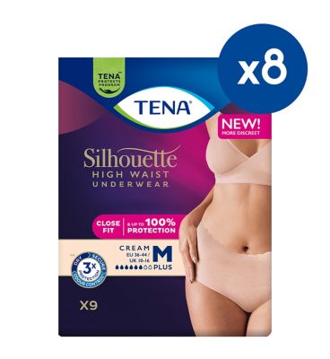 Tena Silhouette Pants Plus Medium High Waist Cream 9s 8 Pack Bundle