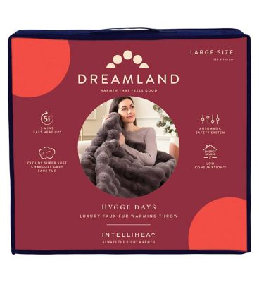 Dreamland Hygge Days Faux Fur Intelliheat Electric Throw Dark Grey 160 x 120cm
