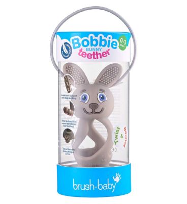Bobbie Bunny Baby Teether Toy Cappuccino Grey | Twist & Bounce Teething Toy