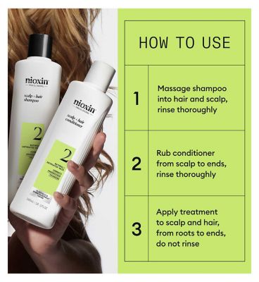 Nioxin Scalp + Hair Thickening System 2 for Natural Hair with Progressed Thinning, Trial Kit