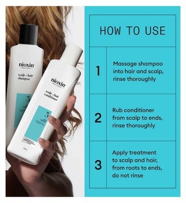 Nioxin Scalp + Hair Thickening System 3 for Coloured, dry and damaged hair Treated Hair with Light Thinning, Trial Kit