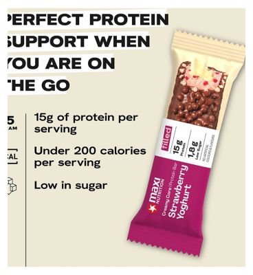 Maxi Nutrition Creamy Core Strawberry Cream Yoghurt Protein Bar 45G x 12 Bundle