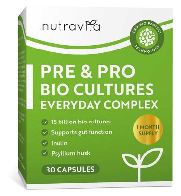 Nutravita Pre&Pro Bio Cultures for Everyday Gut Health – 30 Capsules
