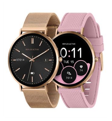 Reflex Active Series 42 Rose Gold Mesh and Pink Silicone Strap Amoled Ultra Slim Smart Calling Watch Set