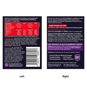 Sambucol Extra Defence Menthol Gummies - 30 Gummies