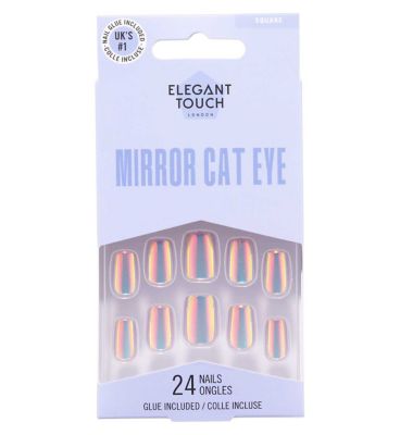Elegant Touch Gel Finish Cat Eye Opaline False Nails with Glue 24s