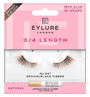 Eylure 3/4 Length 001 False Lashes Pair and Lash Adhesive 1ml