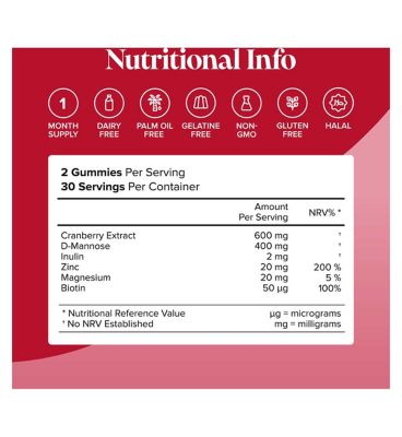 Novomins Cranberry and D Mannose Gummy Vitamins Strawberry Flavour - 60 Gummies