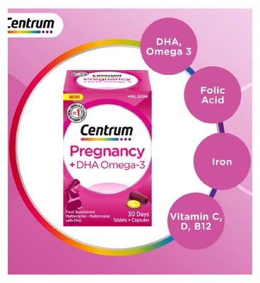 Centrum Pregnancy + Docosahexaenoic Acid Omega 3 Vitamins - 30 Tablets, 30 Capsules