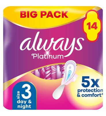Always Platinum Day & Night Sanitary Towels With Wings 14 Pads