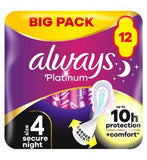 Always Platinum Secure Night (Size 4) Pads Wings 12 Sanitary Towels