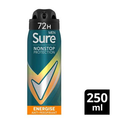 Sure Men Mandarin & Amber Nonstop Protection 72hr Anti-Perspirant Deodorant Spray 250ml