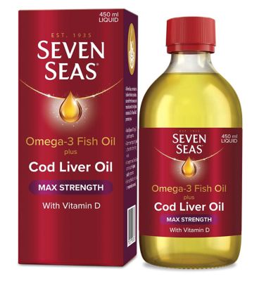 Seven Seas Omega-3 Fish Oil Plus Cod Liver Oil Max Strength Liquid with Vitamins D and E