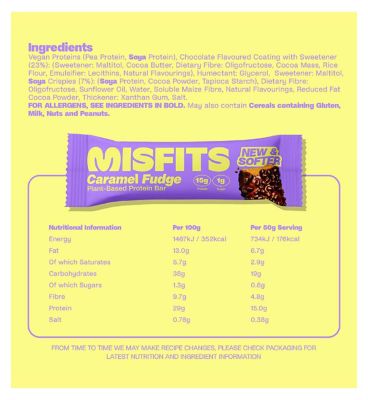 Misfits Plant Based Caramel Fudge Protein Bar 50g