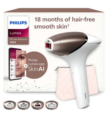 Philips Lumea 9900 Series, IPL Hair Removal Device with SkinAI Technology, 4 Attachments, Corded & Cordless Use, BRI951/01