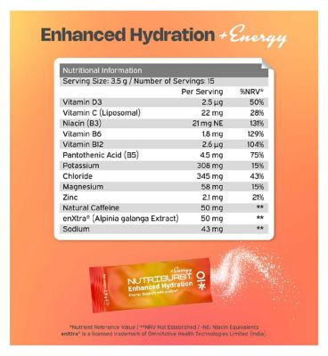 Nutriburst Enhanced Hydration and Energy Powder lemon & lime sachets 3.5g 6s