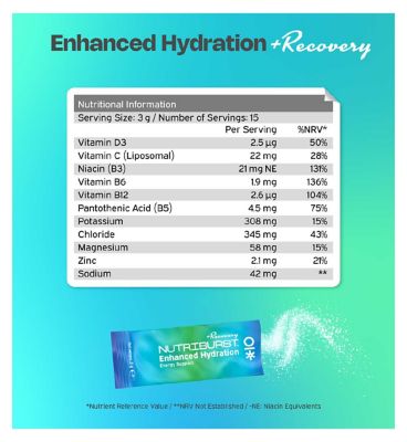 Nutriburst Enhanced Hydration and Recovery Powder Mixed Flavours Sachets 3g 15s
