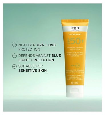 REN Clean Skincare Evercalm Sensitive Support Sunscreen SPF50+ 50ml