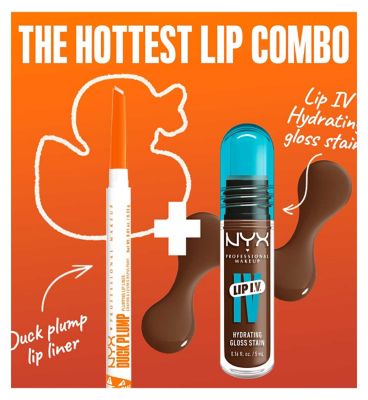 NYX Professional Makeup Wet Shot IV Splash N Spice Lip Stain & Duck Plump Liner Clear Bundle