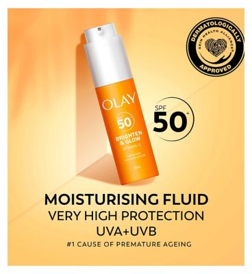Olay Vitamin C Brighten & Glow 3in1 Moisturiser Face Fluid SPF50+ Hydrating Primer 50ml