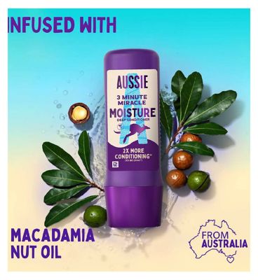 Aussie 3 Minute Miracle Moisture Deep Conditioner 250ml. Hair Treatment to Revive Dry Hair<br/>